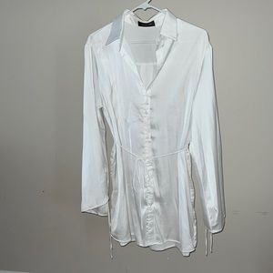 Silky white shirt dress